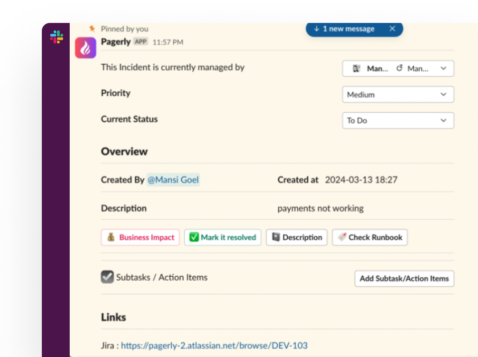 Manage Incidents over Slack - screenshot 1